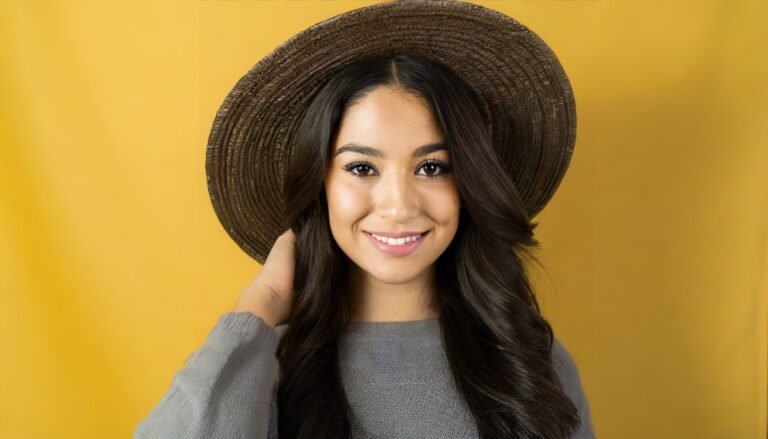 woman wearing long human hair wig dark