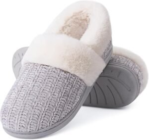 Evshine Women's Fuzzy Memory Foam Closed Back Slippers
