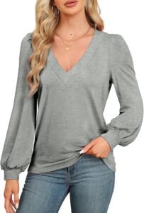 Women V Neck Long Sleeve Shirts Casual